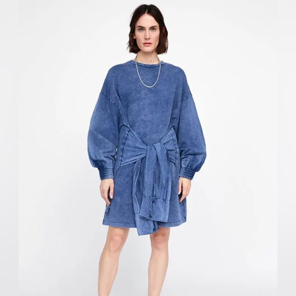 Zara Washed Oversized Cotton Sweatshirt Dress Sz M